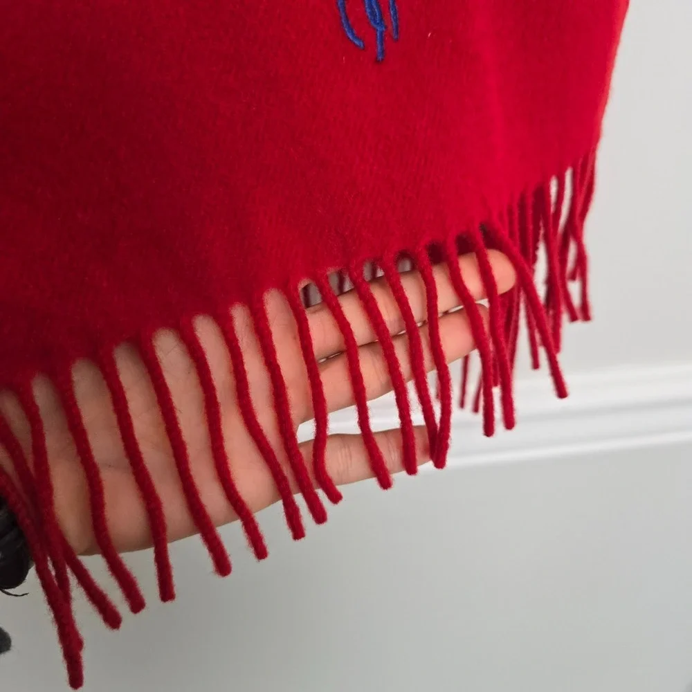 Vintage Polo Ralph Lauren Mens Quiet Luxury Lambswool Fringe Scarf Red Americana